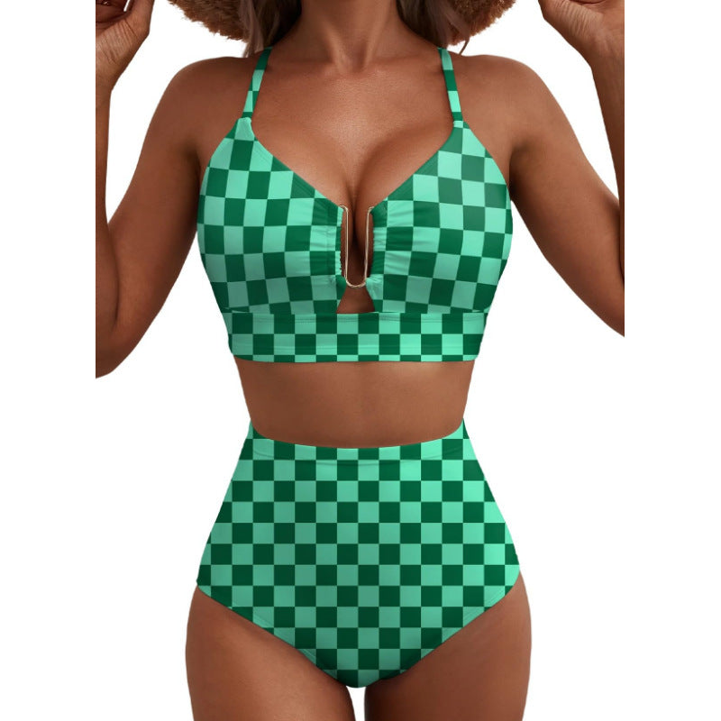 Floral Print High-Waisted U-Line Bikini Set Swimwear for Women