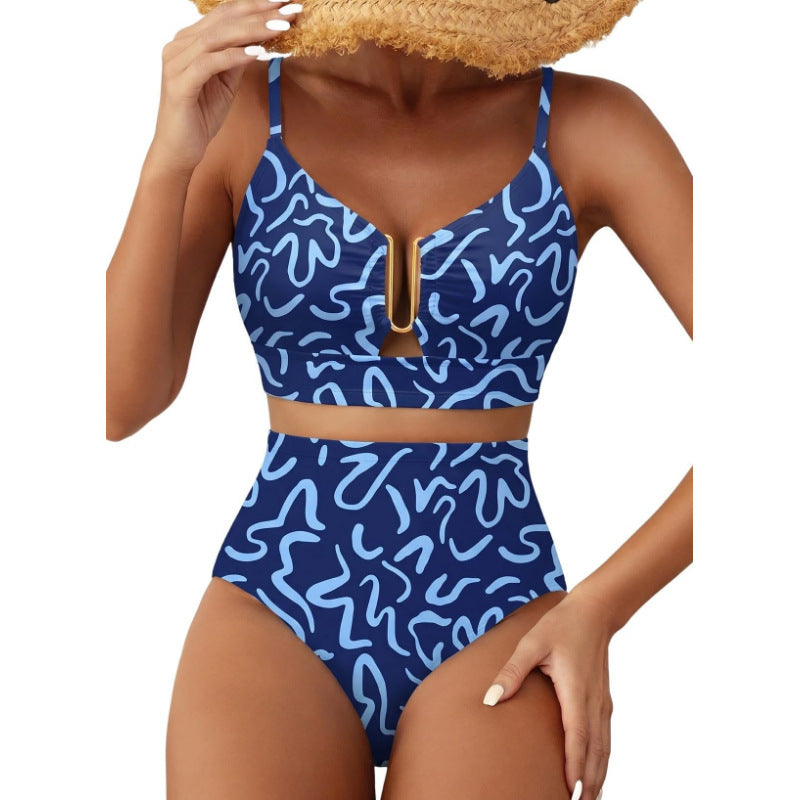 Floral Print High-Waisted U-Line Bikini Set Swimwear for Women