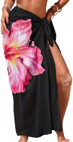 Women's Swimwear Transparent Sheer Cover-Up High-Slit One-Size Swim Dress Summer Floral Print Chiffon